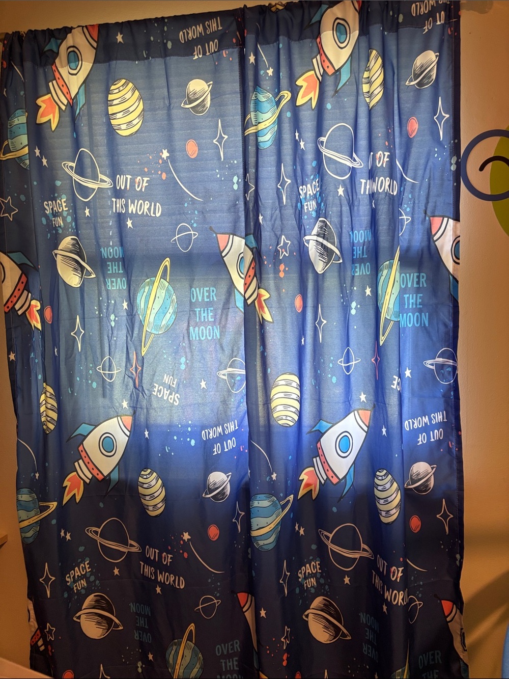 Space Rocket Curtains - Blue Planet & Rocket Print